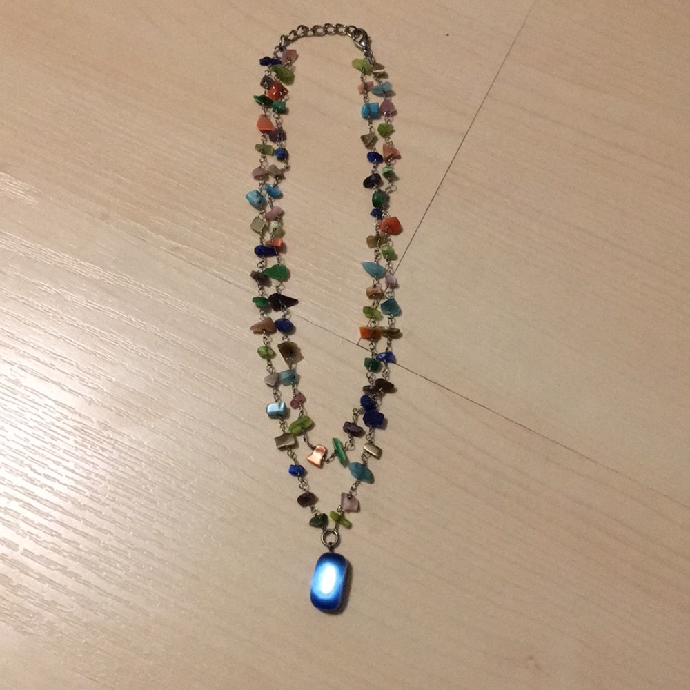 Multicolored stones double strand necklace